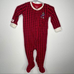 Red black Buffalo check footie pajamas lace trim ice skater bear Ralph Lauren